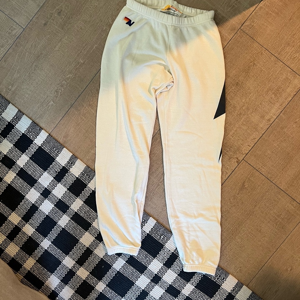 Aviator Nation Cream Joggers with Black Bolt